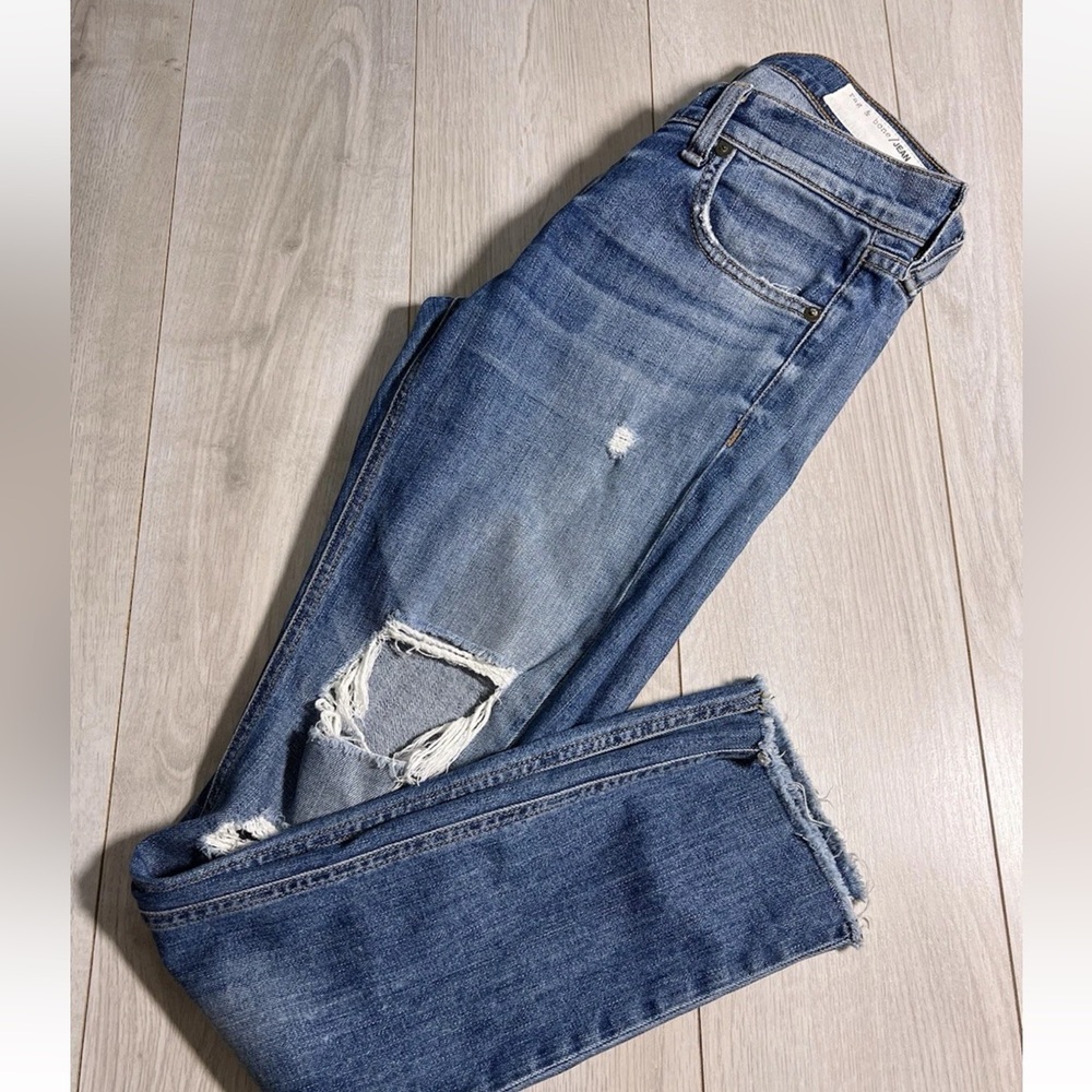Rag Bone Blue Cotton Stretch The Slim Boyfriend Crop Jeans Sz 25 - Picture 3 of 10